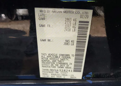 2020 Nissan Altima S Fwd из США, поврежденный, VIN 1N4BL4BV3LN318241